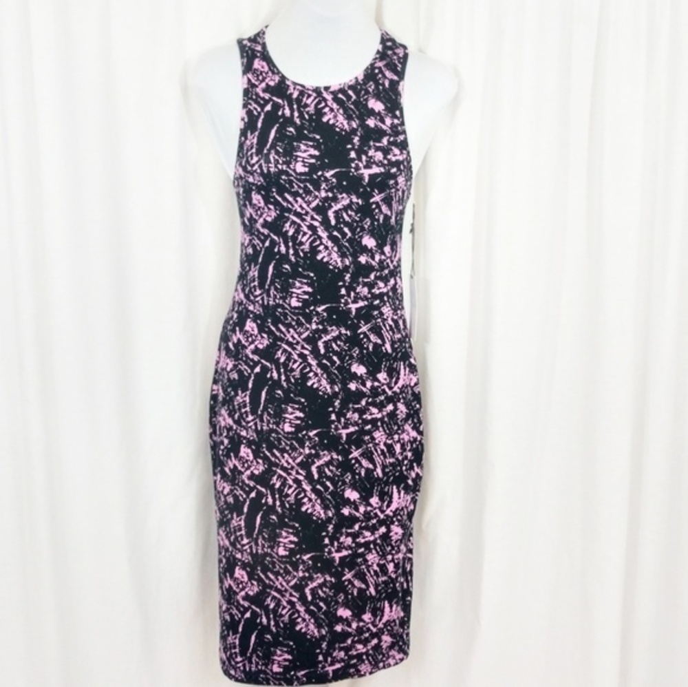 WAYF Marble Print Bodycon Dress Pink Black Small